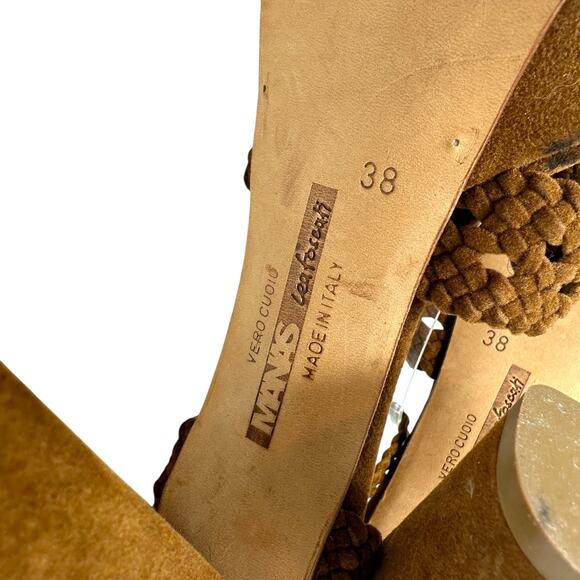 Manas Lea Foscati High Heels Platform Braided Suede Brown Tan Size 38 US 8 - Picture 15 of 15